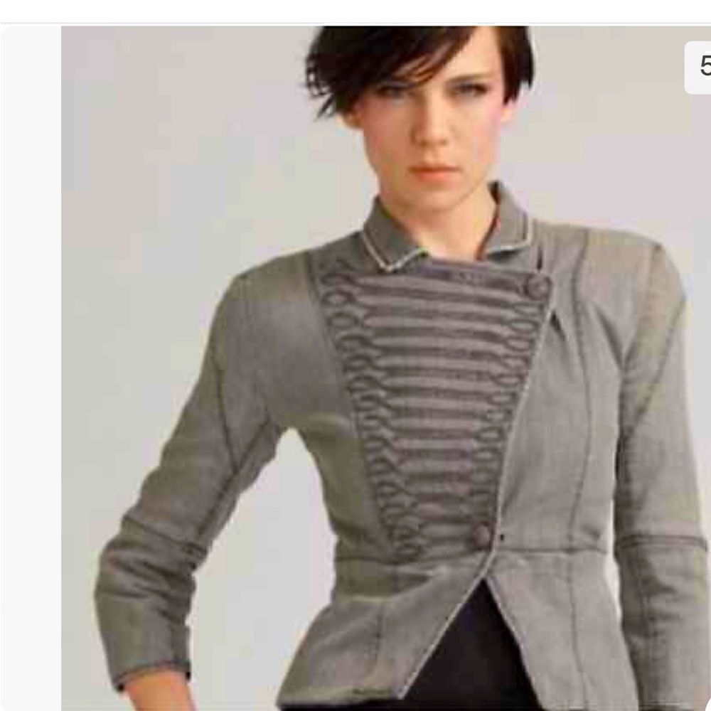 Alice + Olivia military inspired gray jacket chain embellished